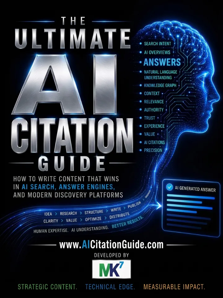 Cover of The Ultimate AI Citation Guide, developed by MK7